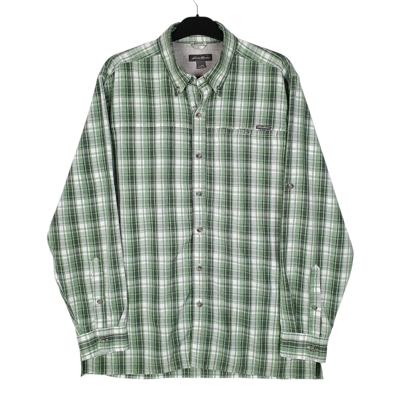 EDDIE BAUER Green Check Shirt Hiking Walking Long Sleeve Cotton Blend Mens M