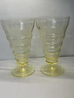 2 Vintage Anchor Hocking Yellow DEPRESSION GLASS Footed Tumblers Goblets Water