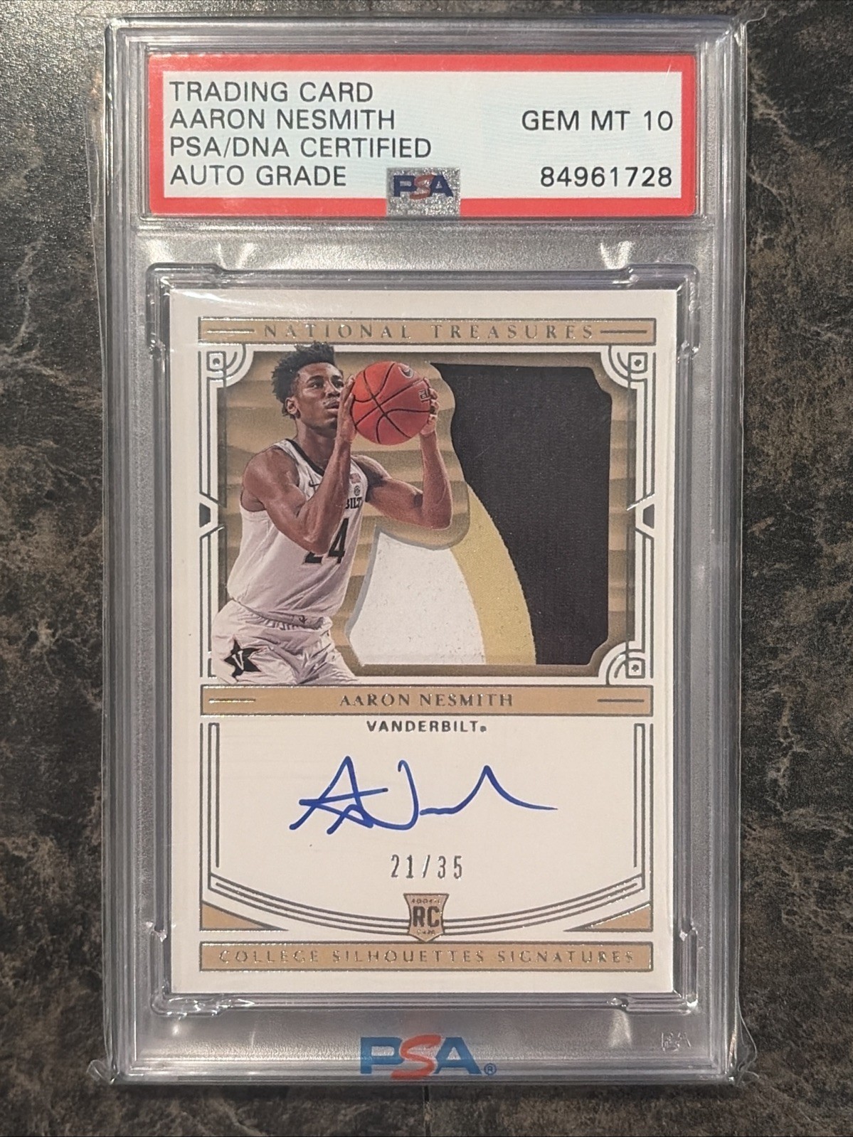 2020 PANINI NATIONAL TREASURES AARON NESMITH SILHOUETTES RPA AUTO /35 VANDY PSA