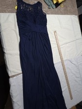 David's Bridal Dress Womens 8 Blue Lace Chiffon Maxi A-Line Formal Gown Wedding