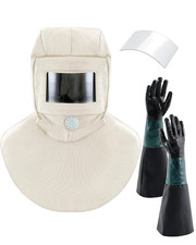 3Pcs Shawl Cap Sandblasting Mask Set, 1 Sand Blasting Hood Cap 1 Gloves 1