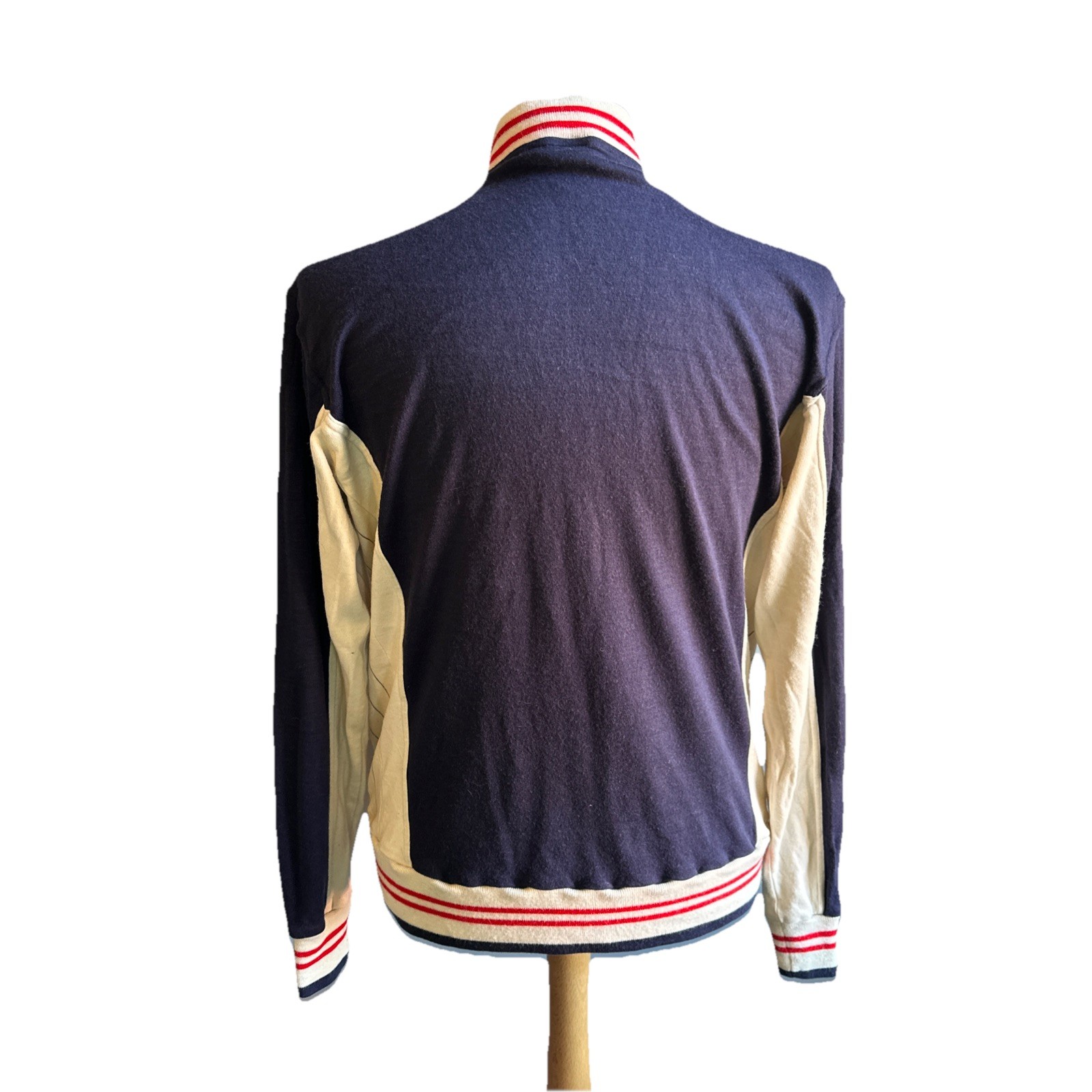 Giacca da pista vintage Fila blu con righe taglia XL uomo misto lana