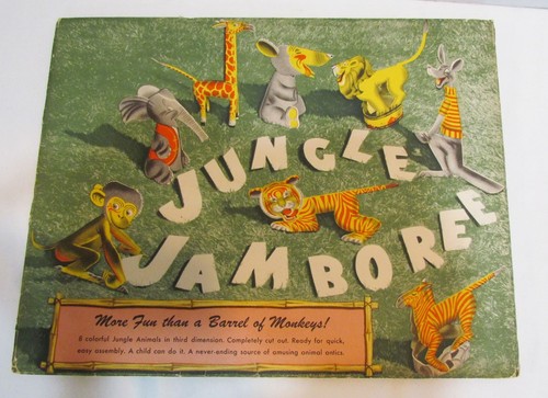 JUNGLE JAMBOREE VINTAGE CARDBOARD PUNCH OUT ANIMAL SET W/ ENVELOPE c. 1940's
