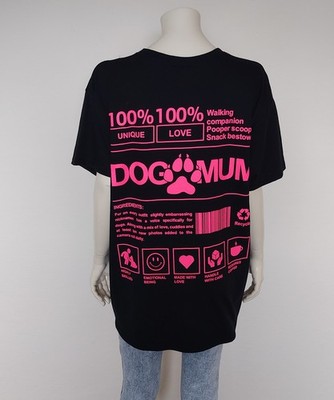 ITALY OVERSIZED STATEMENT SHIRT DOG MUM SCHWARZ NEON PINK  38 40 42 44 NEW
