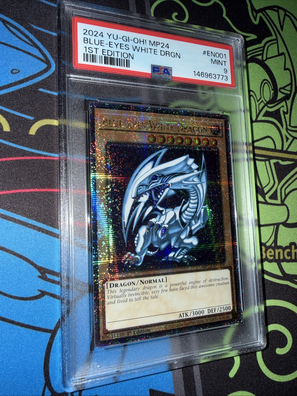 2024 Yu-Gi-Oh! Blue-Eyes White Dragon MP24-EN001 QCSR 1st Ed PSA 9