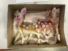 Two Plastic Celluloid Christmas Reindeer Japan excellent Kitschy 