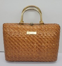 Vintage KORET White Wicker Handbag w/ Gold Metal Handle Hinges