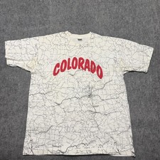 Vintage 90s Fruit Of The Loom Mens T-Shirt Size XL Denver Colorado Map AOP