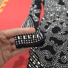 Fashion Nova Black Rhinestone Mesh Mini Dress Long Sleeve V-Neck Sexy Party Size