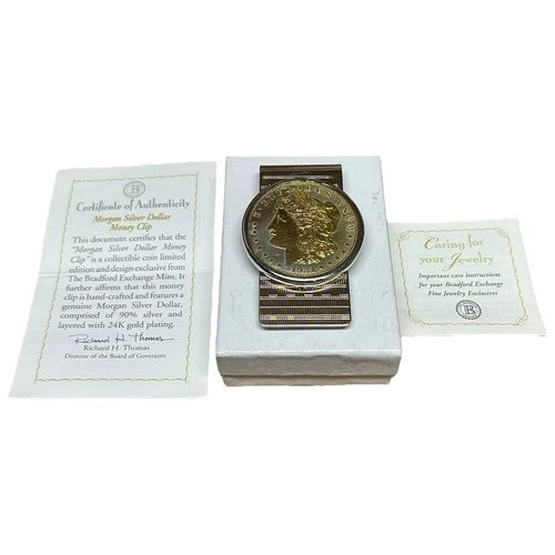 Bradford Exchange Colorized 1921 Morgan Dollar Money Clip (Never Used w/ COA)