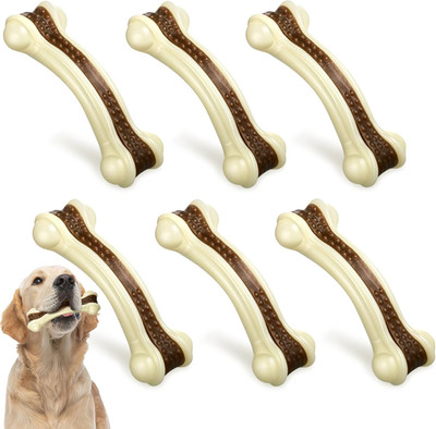 6 Pcs Dog Toys for Aggressive Chewers Christmas Nylon Beef Flavor Bones Tough Pu