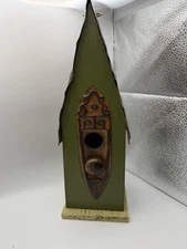 Hanging Distressed Wooden Bird House Garden Decorative 13.25 Inch Tal...