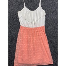 Maurices Womens Coral Pink White Ruffle Colorblock Sleeveless Mini Dress Large
