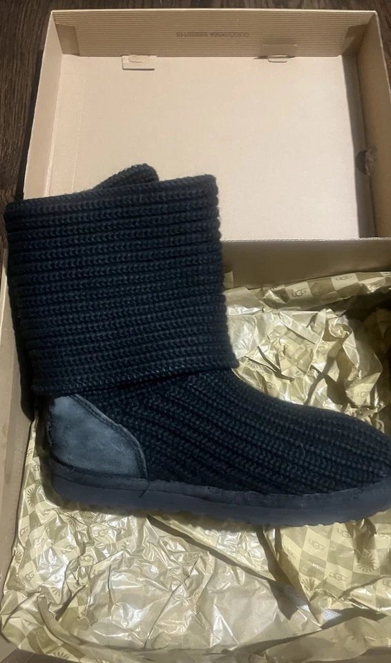 UGG Australia Black Classic Cardy Knit Tall Sweater Boots Women’s Sz 7 - Image 4 of 4