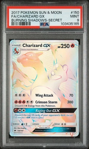 2017 POKEMON SUN & MOON BURNING SHADOWS SECRET #150 FULL ART/CHARIZARD GX PSA 9