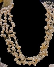 Genuine White 3 Strand Freshwater Baroque Pearls Necklace 18'' Magnetic Clasp.