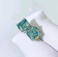 2Ct Lab Created Asscher Shape Aquamarine Stud Earrings 14k White Gold Plated