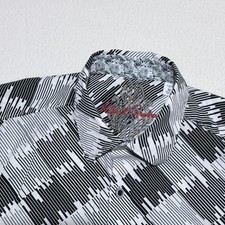 Robert Graham Dress Shirt Men's Medium Short Sleeve Geometric Lines Gray Stretch