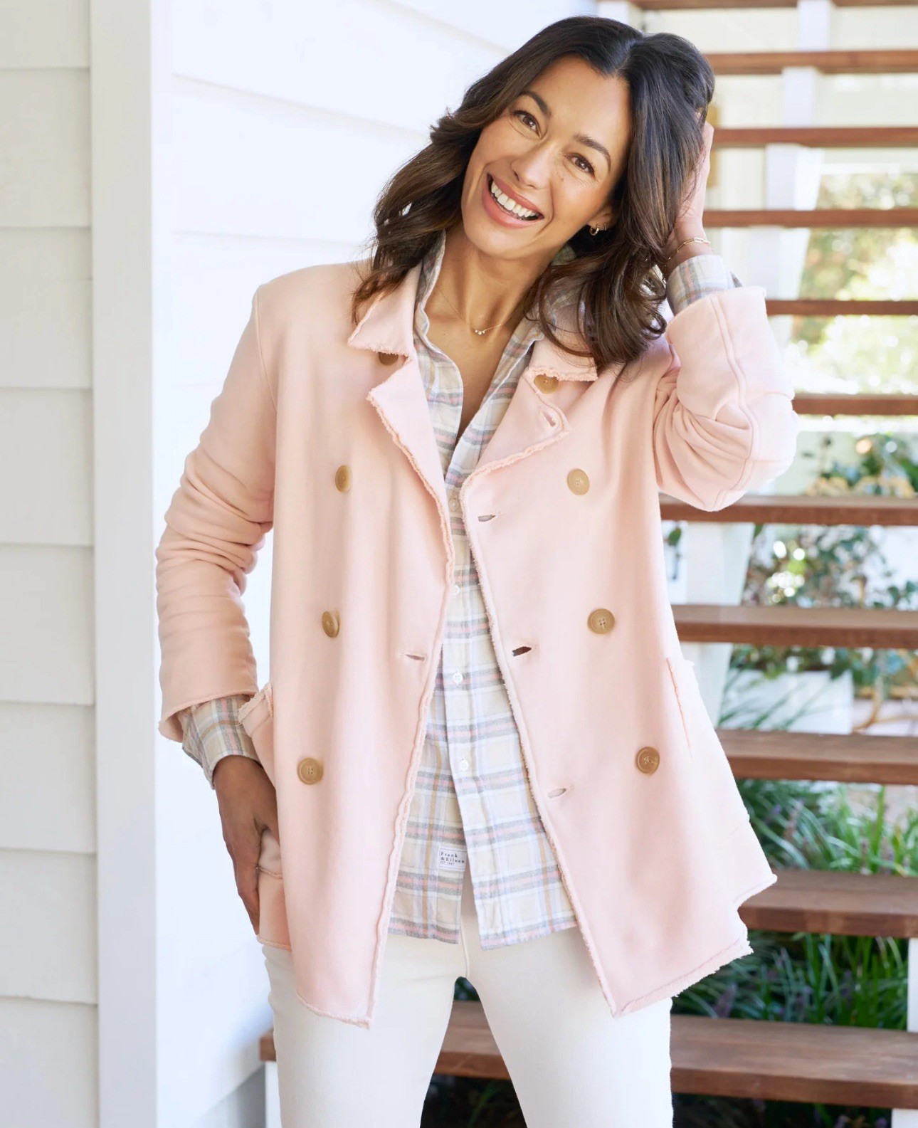 New Frank & Eileen Pink Belfast Sweatshirt Peacoat Jacket Size Medium Relaxed