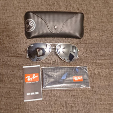 Ray-Ban Men's Aviator Mirrored Silver Carbon Fiber Sunglasses & Case $360 Retail