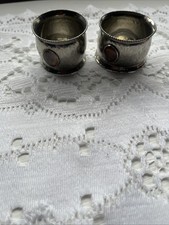 2 X Silver Napkin Rings With Glass Stone