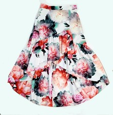 ELIZA J Womens SMALL HILO Faux Wrap Hi Low Skirt Ruffle Floral Print Maxi-Skirt