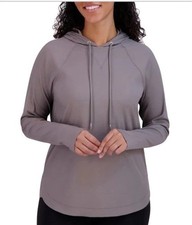 Sage Collective Women's Lightweight Long Sleeve Ribbed Hoodie, Gray, L E12/11 