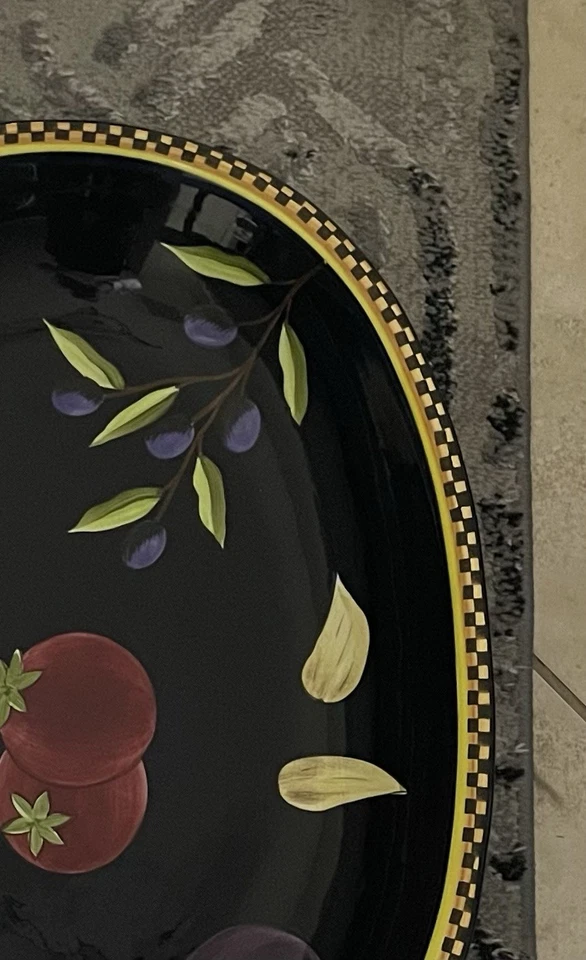 Plato de cerámica pintado a mano negro Laurie Gates Ware XL 20" "de verdad" raro negro Foto 3 de 4