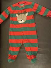 CARTERS 3M BABY CHRISTMAS FOOTED SLEEPER, RED/GREEN, REINDEER