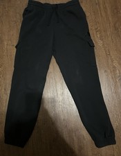 adidas Men s Black Fleece Cargo Jogger Pants Drawstring Pockets Size M