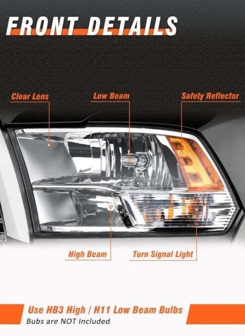 Headlight Assemblies 2009-18 Dodge Ram 1500 10-18 Ram 2500/3500 Quad Beam Style Foto 4 de 4