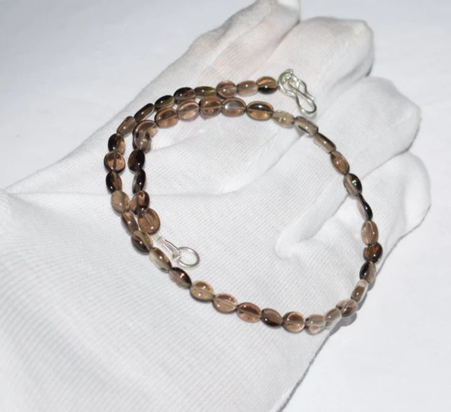 Collar minimalista de 26" con cuentas de piedras preciosas de forma ovalada lisa de cuarzo ahumado natural AAA Foto 4 de 4