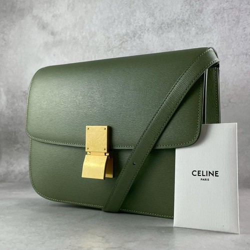 Celine Classic Box Shoulder Bag Green Leather