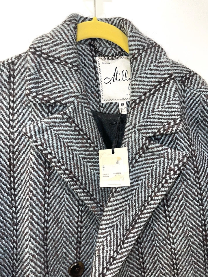 Milly New York Abrigo Mujer Lana Negro y Verde Azulado Doble Pecho Talla 10 Nuevo Con Etiquetas Foto 2 de 4