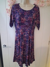 Fat Face navy blue pink & beige short sleeve round neck dress size 12