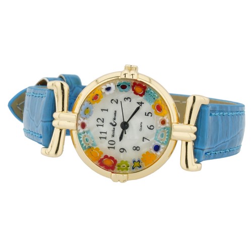 Reloj redondo multicolor de cristal de Venecia Murano Millefiori de cristal tono dorado - 1" Fa - Imagen 3 de 5