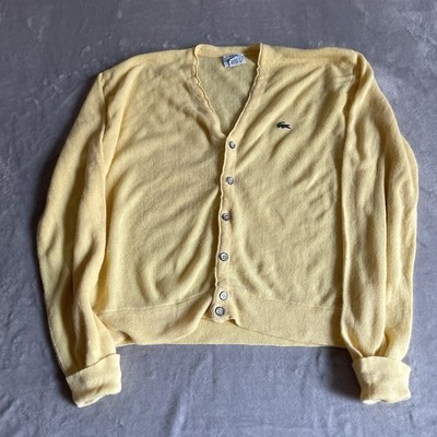 Lacoste Izod Vintage Strickjacke Herren Medium Gelb V-Ausschnitt Acryl Made in USA