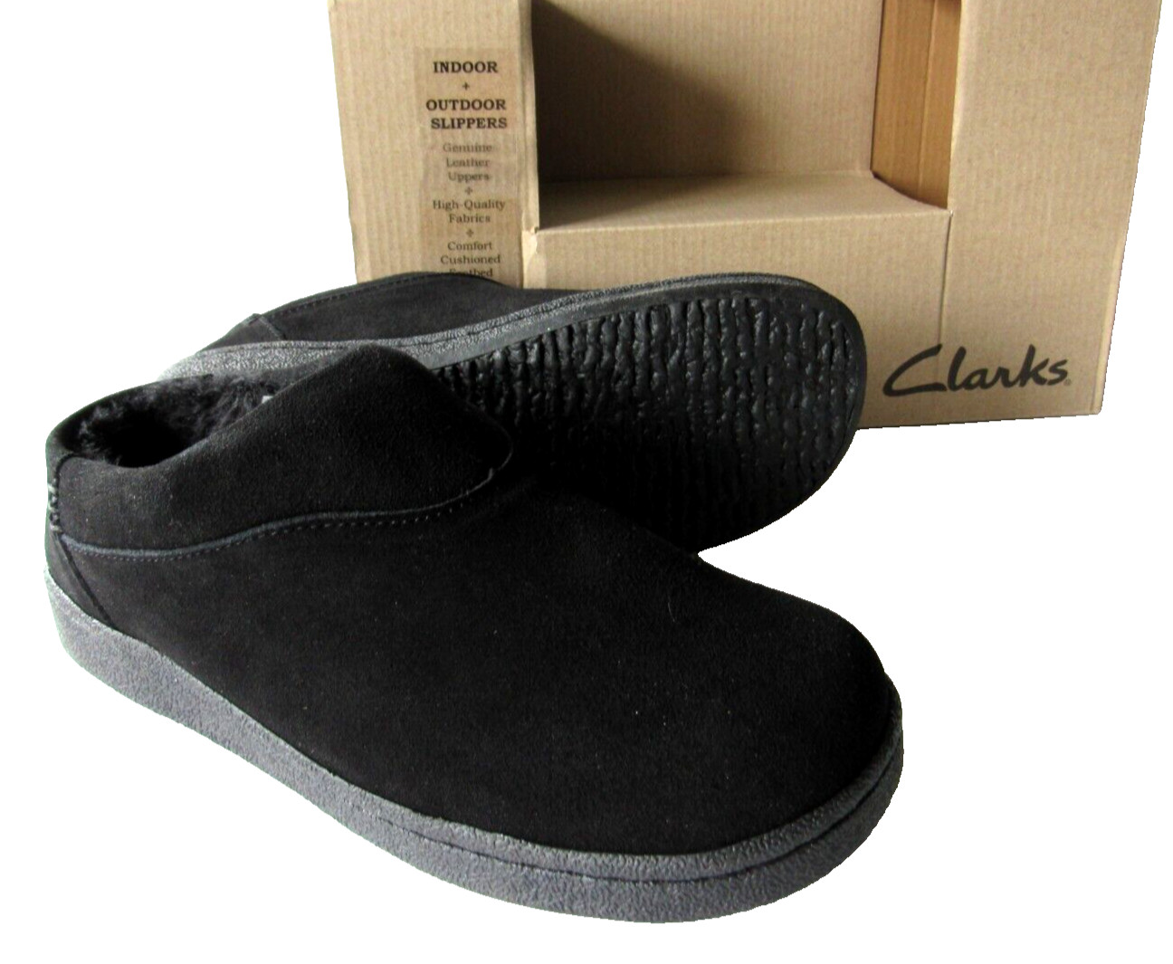 CLARKS Indoor-Outdoor Womens size 8 MEMORY FOAM Black Suede Cozy Bootie Slippers 8790₽
