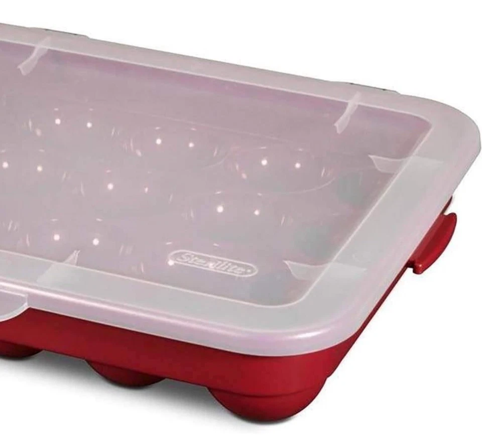 Estuche de almacenamiento Sterilite 20 adornos navideños con tapa rojo organización navideña Foto 4 de 4