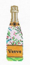 "Veuve" Champagne Bottle Floral Pink handpainted Needlepoint Canvas C'ate La Vie