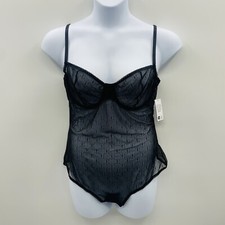 INC International Concepts Womens Size XL Monogram Bodysuit Deep Black Logo 2684