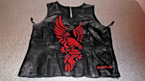RAR Vintage Harley Davidson schwarze Lederweste - Red Eagle Inlay Damen MW