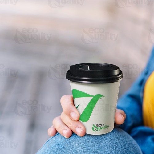 Tazas de café de papel blanco desechables biodegradables de 10 oz con tapas de cúpula negras 25 piezas - Imagen 8 de 9