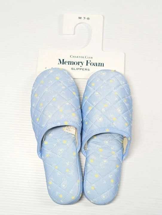 Charter Club 女式绗缝佩斯利花卉拖鞋蓝色 M 码(MSRP 35 美元) — 第 3/4 张图片