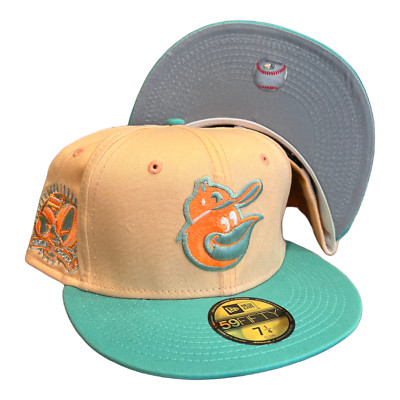 New Era Baltimore Orioles 59FIFTY Fitted Hat Mint Peach 50 Year Side Patch 7 5/8
