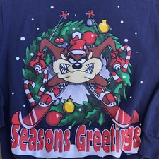 Vintage 1997 Looney Tunes TAZ Sweatshirt Christmas Seasons Greetings Sz Medium