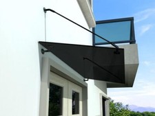 BuyLando (STR) 120x90 cm Grauglas Glasvordach inkl. Edelstahlhalter in Schwarz
