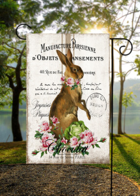 Standing Rabbit on French Writing ~ Garden Flag ~ Double Sided Quality ...