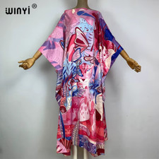 2023 New Africa Fashion Boho Popular Printed Twill Kaftan Maxi Dress Summer Beac