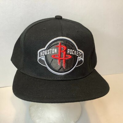 Houston Rockets Basketball Ball Cap Hat Snapback Black Mitchell & Ness 